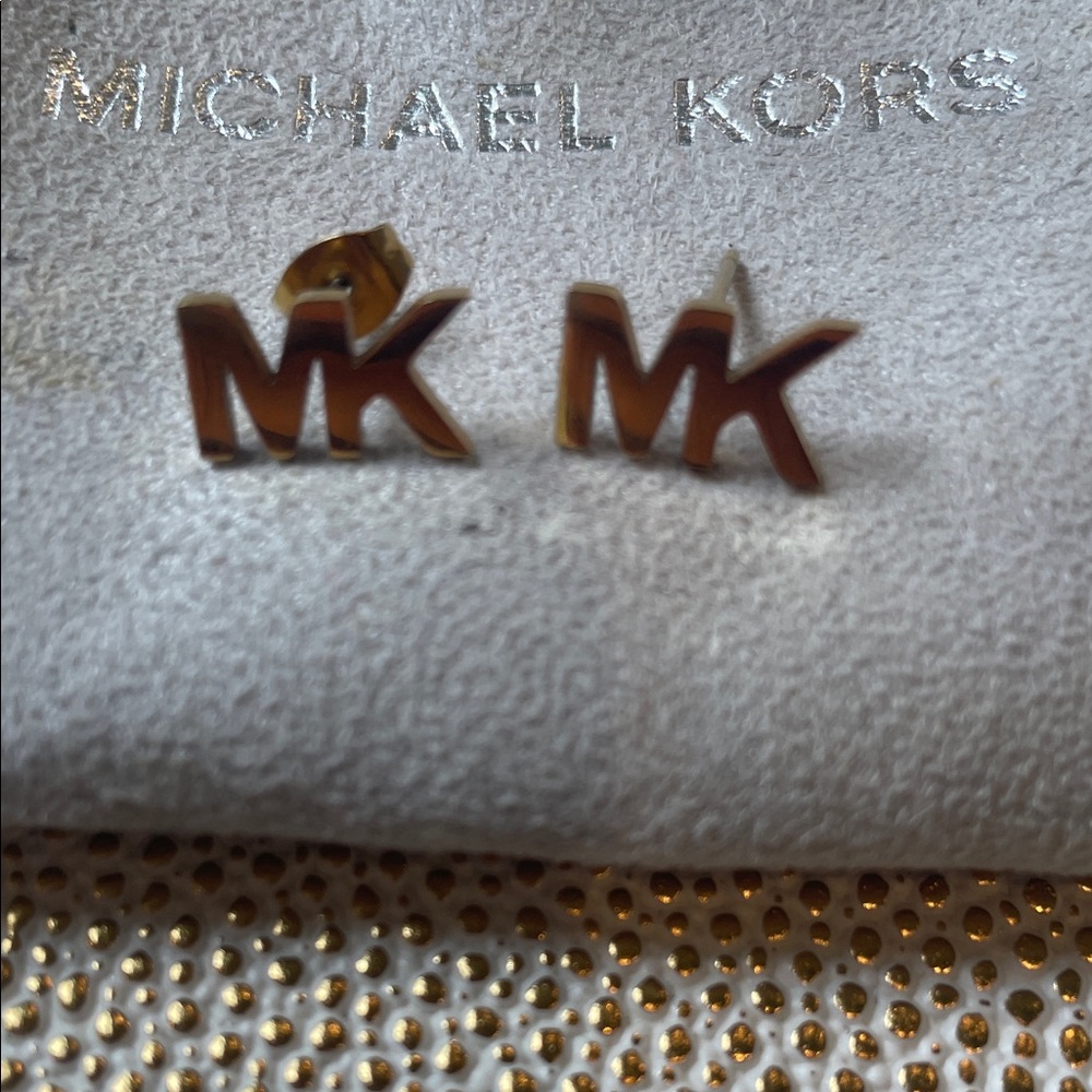 Michael Kors Gold Logo Stud Earrings - Picture 2 of 6